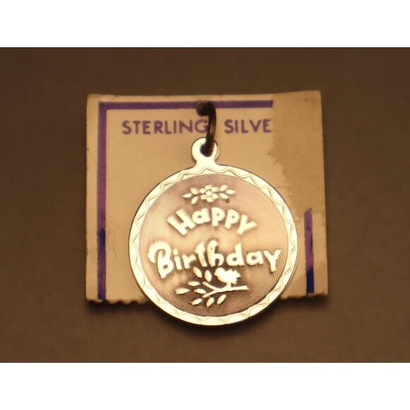 Vintage Happy Birthday Sterling Silver Charm on Card - Picture 1 of 3